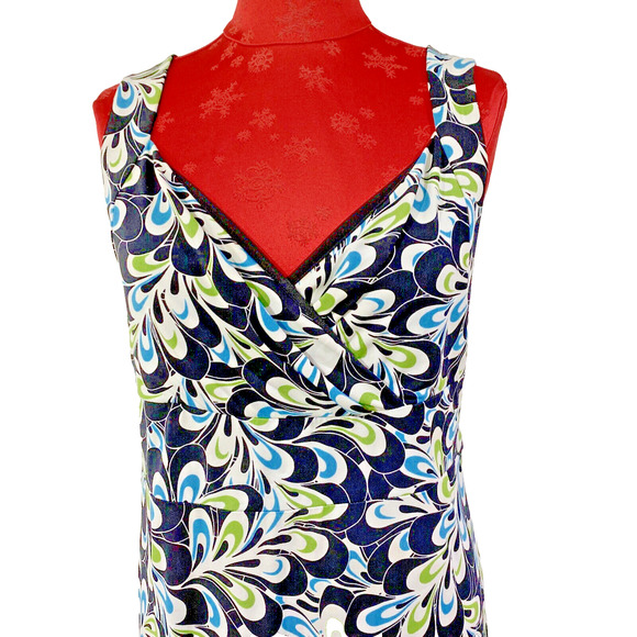 Loft Sexy Black Floral Cocktail Dress Mod Green Blue Flowers Sz 12 Plunge Neck - Picture 2 of 9